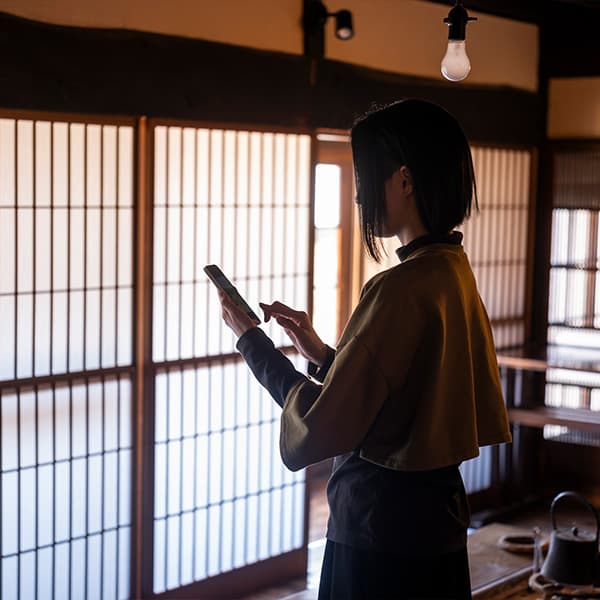 A person using a laptop outdoors with a Starlink dish in the background, signifying connectivity anywhere.